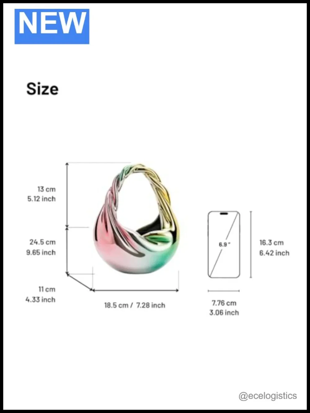 PVC Crescent Top Handle Bag Satchel Handbag Fits iPhone 16 Pro